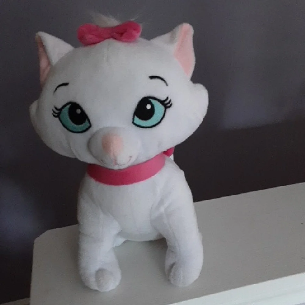 Disney White Cat Plush with Pink Accents